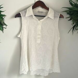 Sno Skins Top Womens Large Floral Embossed Collared White Lightweight